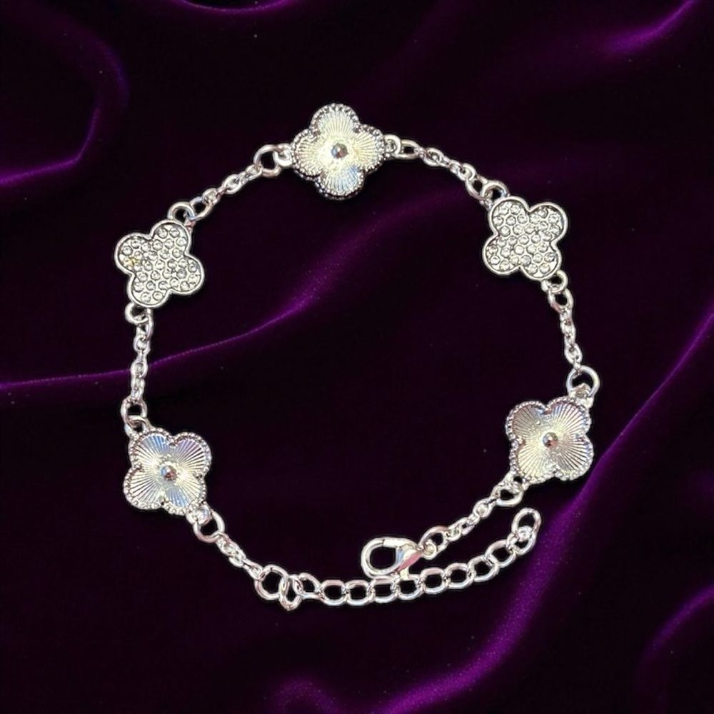 Elegant Silver Clear Crystal Alhambra Clover Bracelet